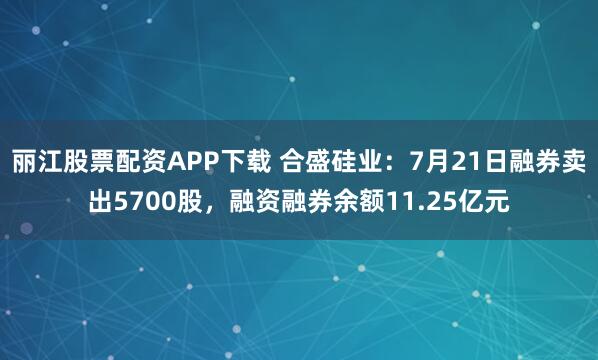 丽江股票配资APP下载 合盛硅业:7月21日融券卖出5700股,融资融券余额11.25亿元