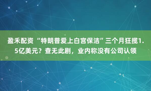 盈禾配资 “特朗普爱上白宫保洁”三个月狂揽1.5亿美元？查无此剧，业内称没有公司认领